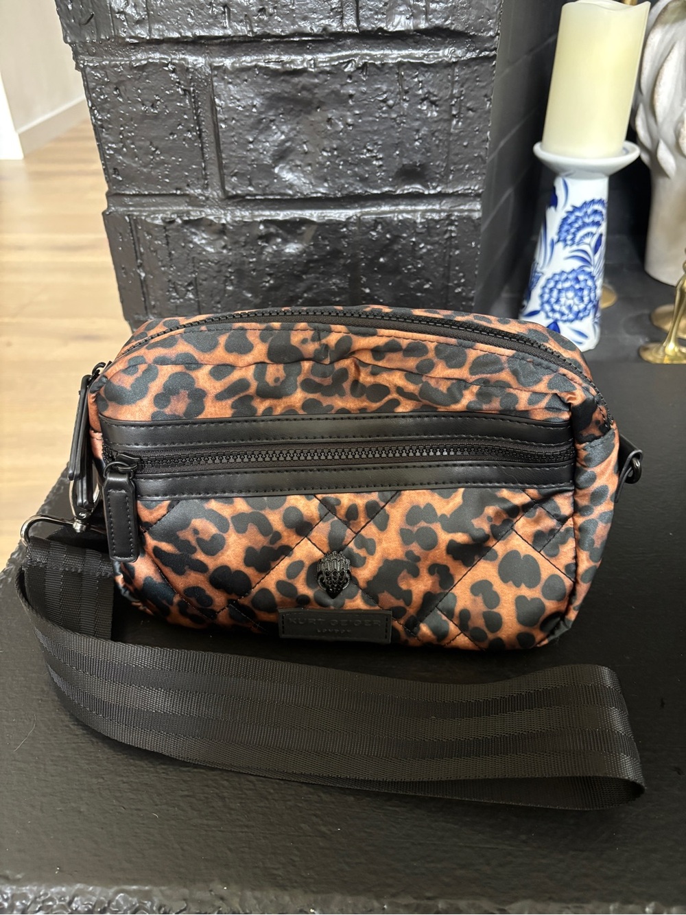 Kurt Geiger Leopard Print Quilted Crossbody Bag - Brown/Black